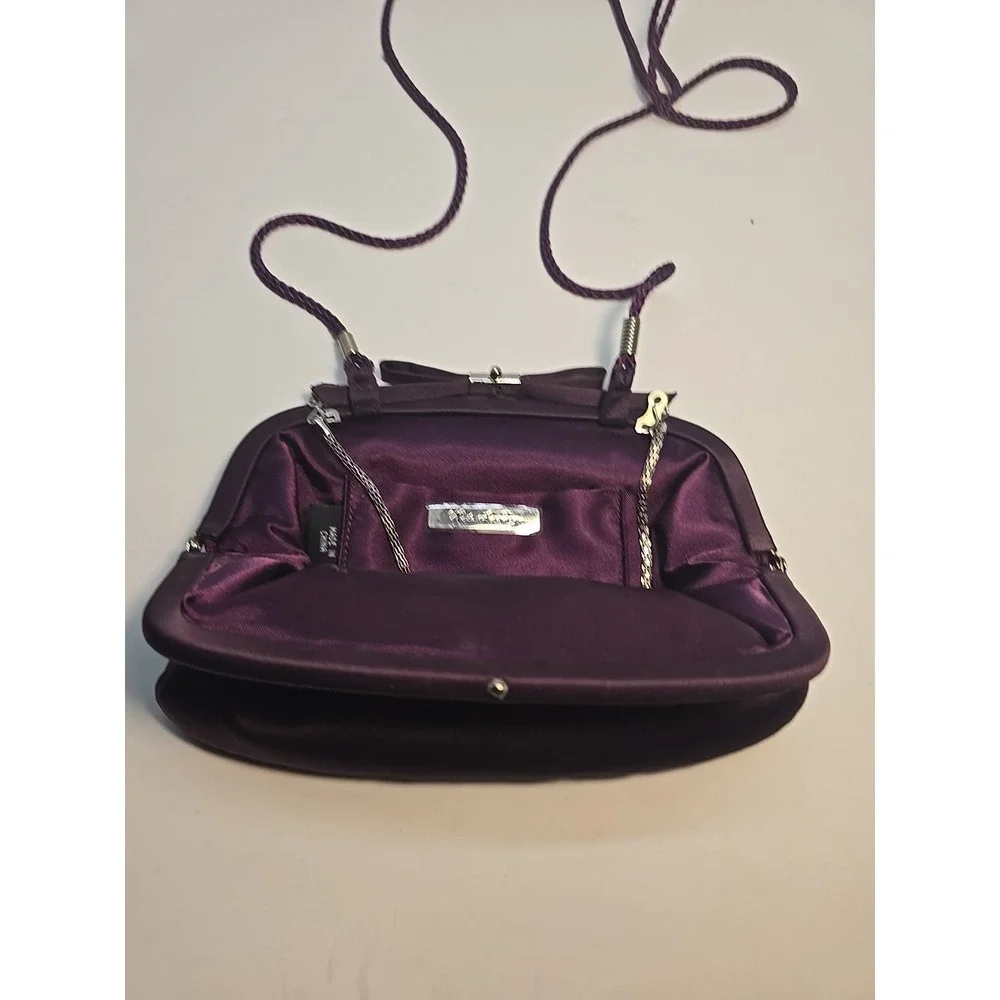 Kaitlin Landry Purple Satin Evening Bag Party Clutch w‎ Chain Strap